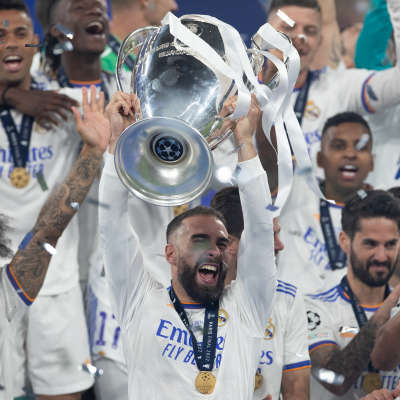 Parigi, Finale della Champions League 21/22, Real Madrid CF-Liverpool FC, giocata allo Stade De France. Nella foto: Dani Carvajal con la Champions