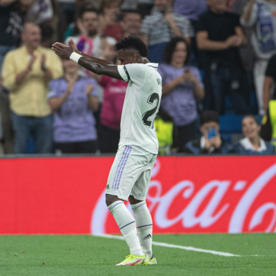 Madrid, LaLiga 2022-2023, Real Madrid CF-CA Osasuna, giocata allo stadio Santiago Bernabeu. Nella foto: Vinicius
