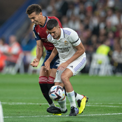 Madrid, LaLiga 2022-2023, Real Madrid CF-CA Osasuna, giocata allo stadio Santiago Bernabeu. Nella foto: Dani Ceballos e Lucas Torro