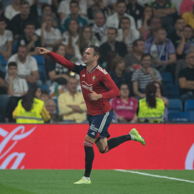 Madrid, LaLiga 2022-2023, Real Madrid CF-CA Osasuna, giocata allo stadio Santiago Bernabeu. Nella foto: Kike Garcia festeggia il gol del pareggio dell'Osasuna