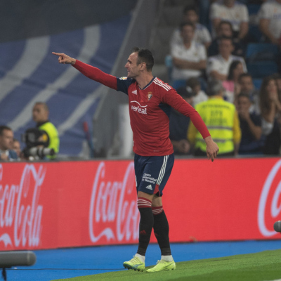 Madrid, LaLiga 2022-2023, Real Madrid CF-CA Osasuna, giocata allo stadio Santiago Bernabeu. Nella foto: Kike Garcia festeggia il gol del pareggio dell'Osasuna