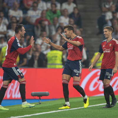 Madrid, LaLiga 2022-2023, Real Madrid CF-CA Osasuna, giocata allo stadio Santiago Bernabeu. Nella foto: Festeggiamenti del gol dell'Osasuna