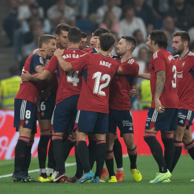 Madrid, LaLiga 2022-2023, Real Madrid CF-CA Osasuna, giocata allo stadio Santiago Bernabeu. Nella foto: LÒsasuna festeggia il pareggio