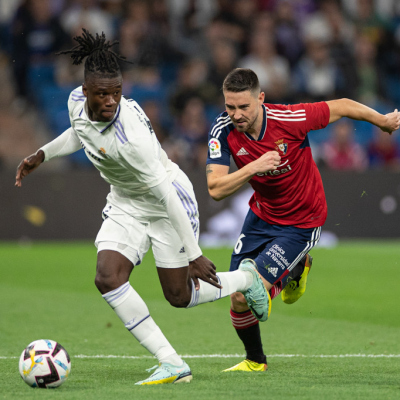 Madrid, LaLiga 2022-2023, Real Madrid CF-CA Osasuna, giocata allo stadio Santiago Bernabeu. Nella foto: Eduardo Camavinga e Lucas Torro
